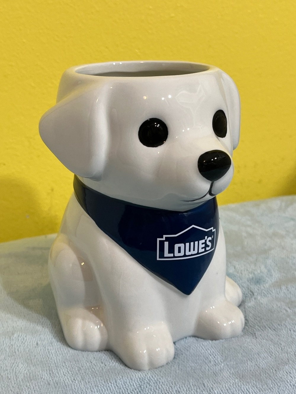 White Puppy Ceramic Planter with Blue Bandana